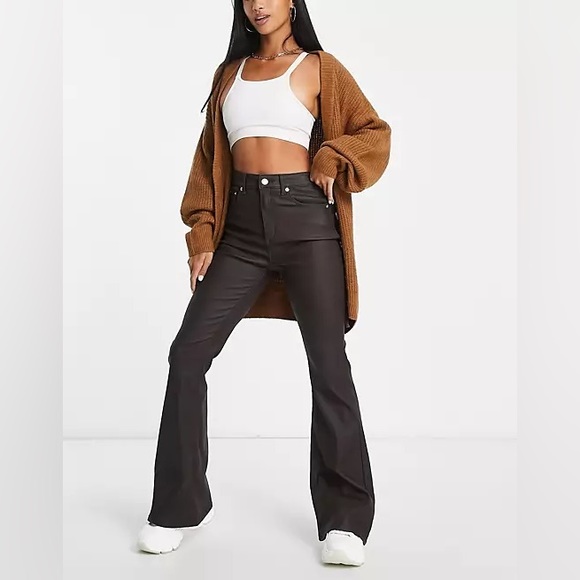 ASOS Design Power stretch flared jeans in coated chocolate brown 🍪 NWT 34/30 🍪 - Picture 10 of 12